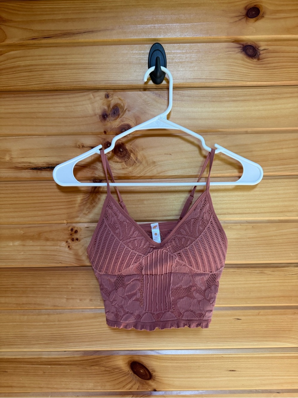 Women's Ribbed Lace Crop Tank Top - Dusty Rose